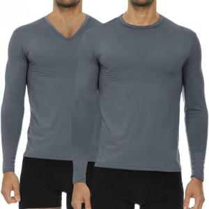 imageThermajohn Thermal Shirts for Men Size L 2 Pk Crew ampamp VNeck Charcoal