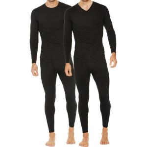 imageThermajohn 2 Pack Thermal Underwear Set Size Small VNeck ampamp Crew Neck Black