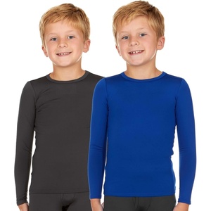 image:imageThermajohn Thermal Underwear for Kids Boys Thermal Shirts for Winter Cold Weather Tops for Boys Kids 2 Pack Charcoal Royal Blue Large