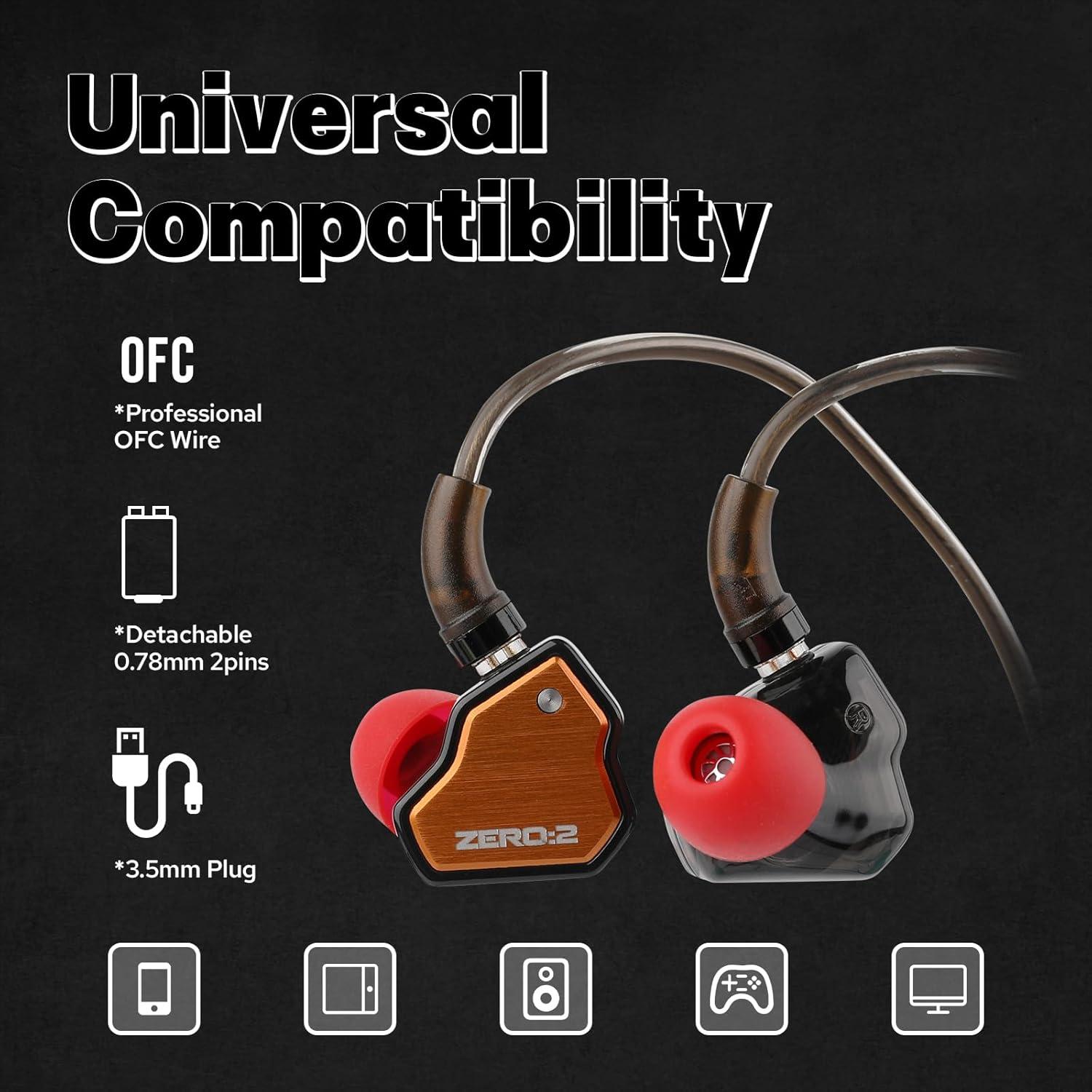imageLinsoul 7Hz x Crinacle Zero2 in Ear Monitor Updated 10mm Dynamic Driver IEM Wired Earbuds Earphones Gaming Earbuds OFC IEM Cable with Microphone for Musician BlueOrange