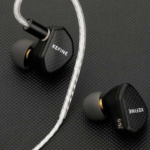 imageLinsoul Kefine Klean in Ear Monitor10mm DLC Diaphragm Dynamic Driver HiFi IEM HeadphonesWired Gaming Earbuds with Replaceable Tuning Nozzles Detachable SilverPlated Cable for Musician Audiophile