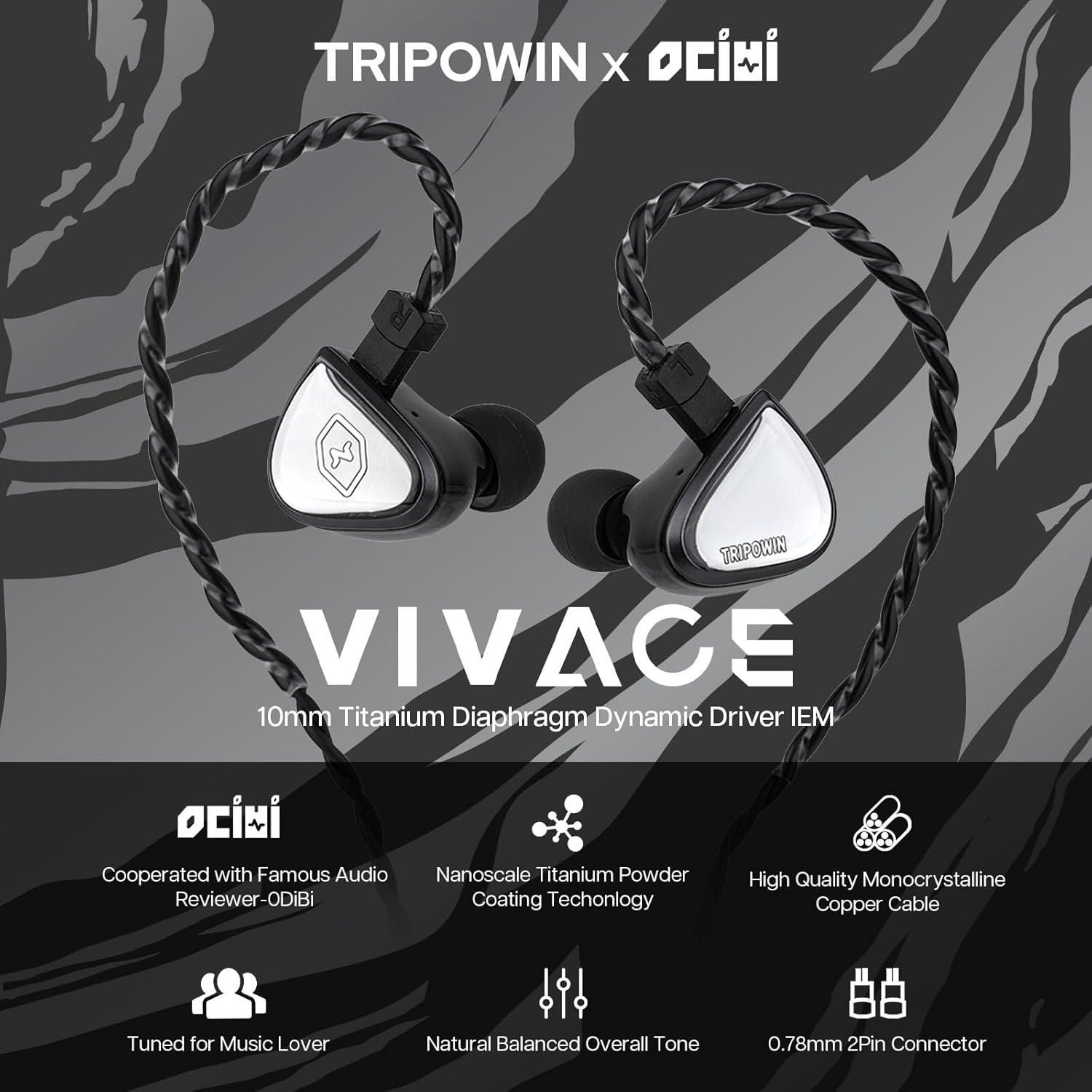 imageLinsoul Tripowin x 0DiBi Vivace in Ear Monitor 10mm Titanium Diaphragm Dynamic Driver IEM HiFi Wired Earbuds Earphone Gaming Earbuds with 2Pin Detachable Cable for Musicians Audio Enthusiasts