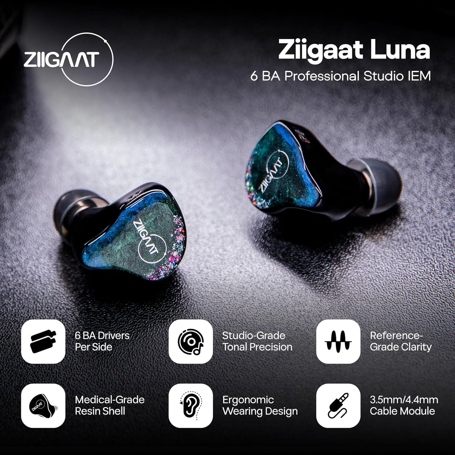 imageLinsoul ZiiGaat Luna 6BA HiFi in Ear Monitor Studio Monitor ampamp Stage Performance IEM Earphones with Fast Response Wide Soundstage and Reference Clarity Detachable SilverPlated OFC Cable