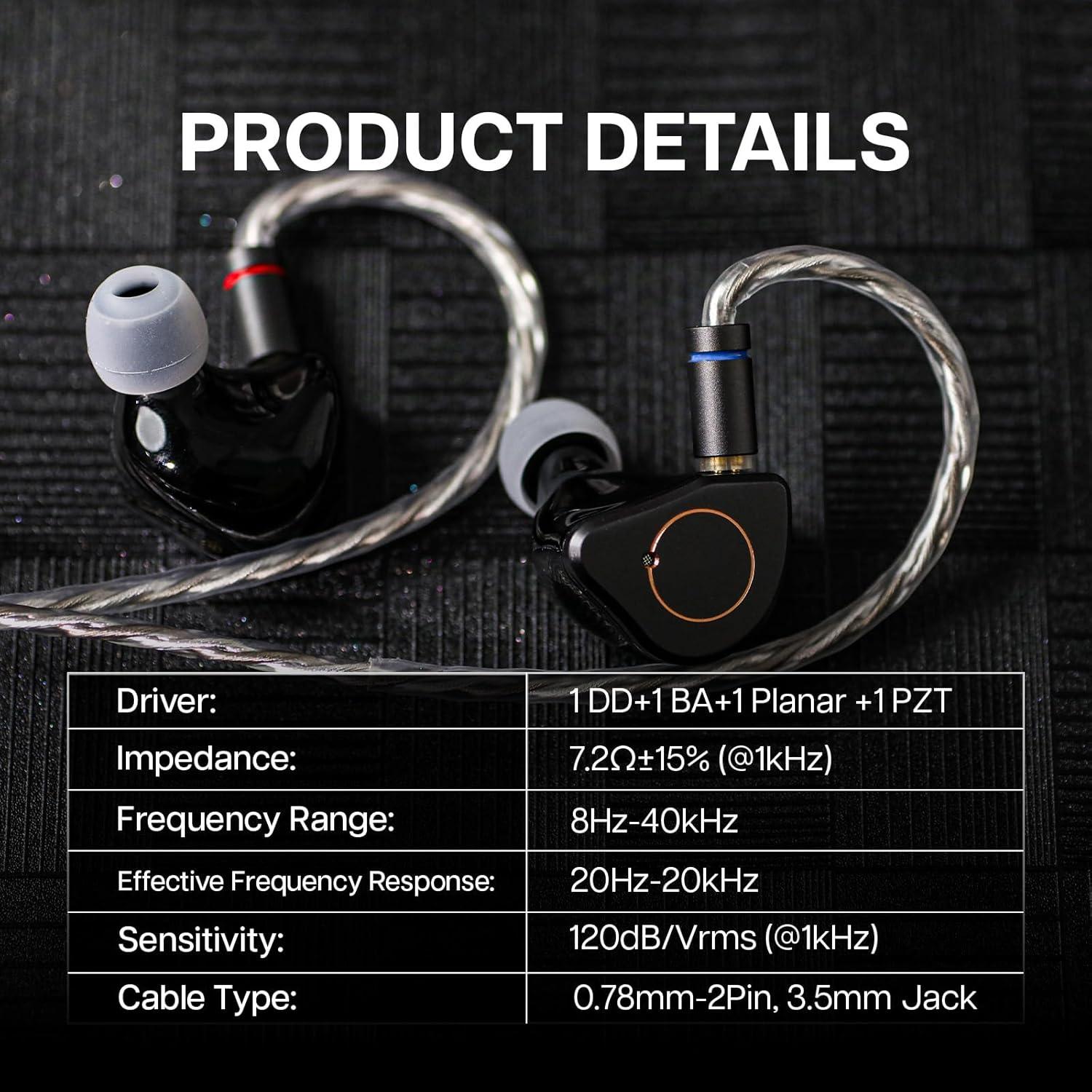 imageLinsoul SIMGOT SuperMix 4 1DD1BA1Planar1PZT Hybrid Drivers Earphones HiFi in Ear Monitor IEM Wired Gaming Earbuds with OFC SilverPlated Cable for Musician Audiophile Kiwi Ears Terras