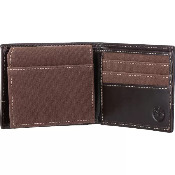 Timberland Men's Baseline Leather Canvas Wallet with Attached Flip Pocket