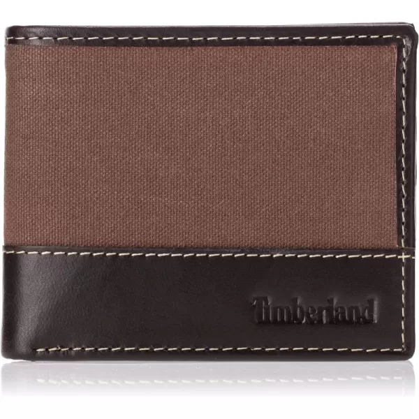 Timberland Men's Baseline Leather Canvas Wallet with Attached Flip Pocket