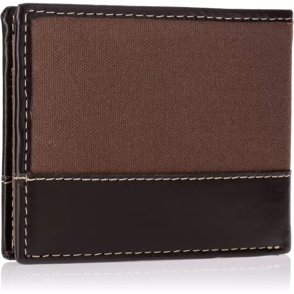Timberland Men's Baseline Leather Canvas Wallet with Attached Flip Pocket