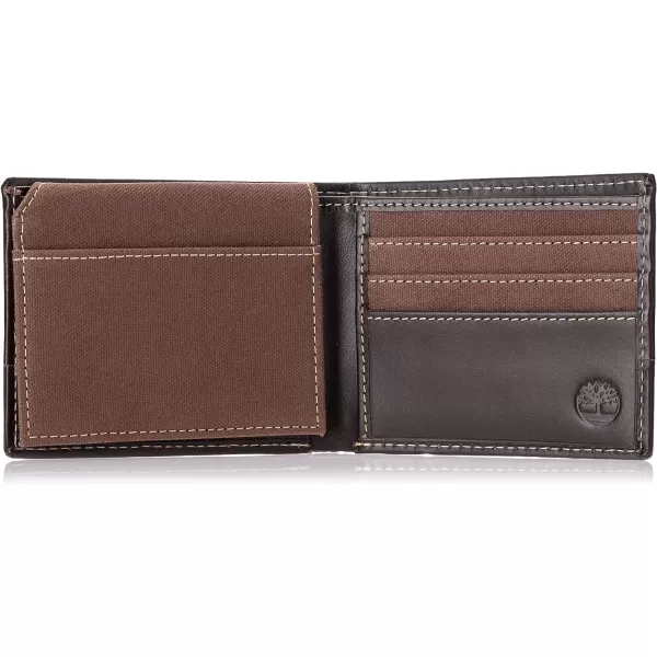 Timberland Men's Baseline Leather Canvas Wallet with Attached Flip Pocket
