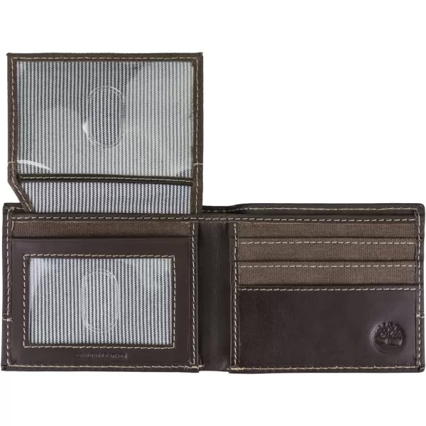 Timberland Men's Baseline Leather Canvas Wallet with Attached Flip Pocket