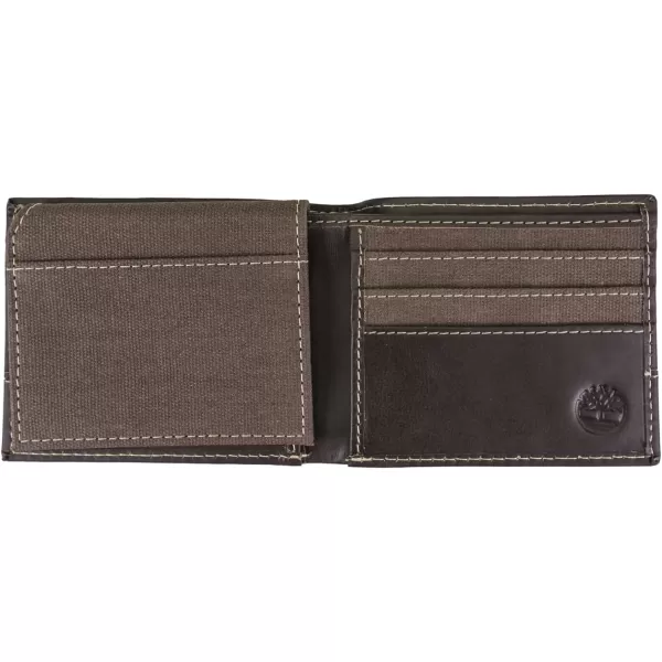 Timberland Men's Baseline Leather Canvas Wallet with Attached Flip Pocket