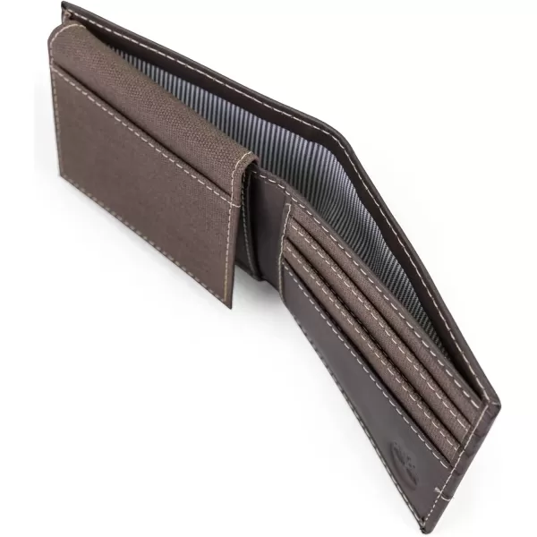 Timberland Men's Baseline Leather Canvas Wallet with Attached Flip Pocket