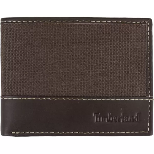 Timberland Men's Baseline Leather Canvas Wallet with Attached Flip Pocket