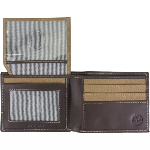 Timberland Men's Baseline Leather Canvas Wallet with Attached Flip Pocket