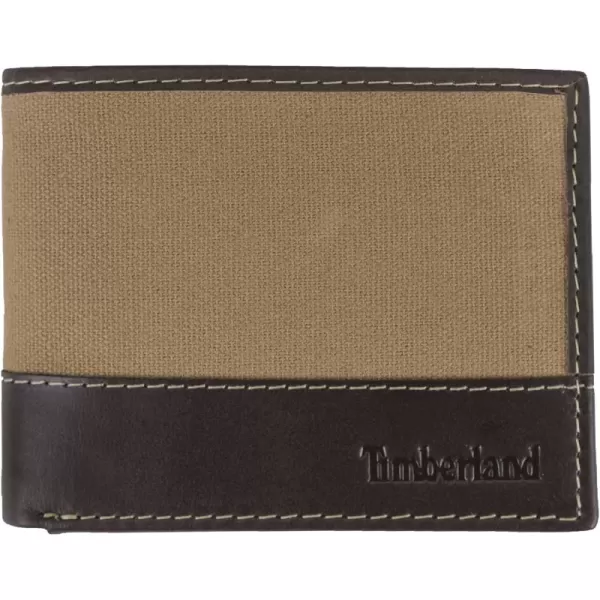 Timberland Men's Baseline Leather Canvas Wallet with Attached Flip Pocket