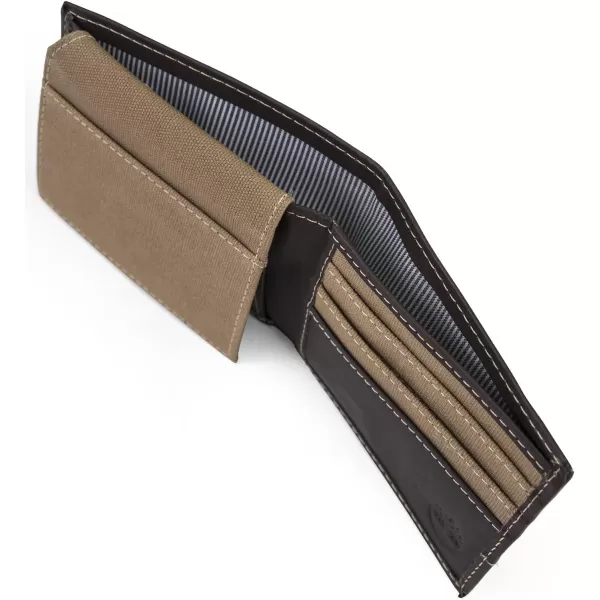 Timberland Men's Baseline Leather Canvas Wallet with Attached Flip Pocket