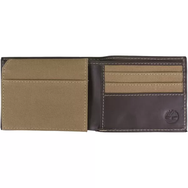 Timberland Men's Baseline Leather Canvas Wallet with Attached Flip Pocket