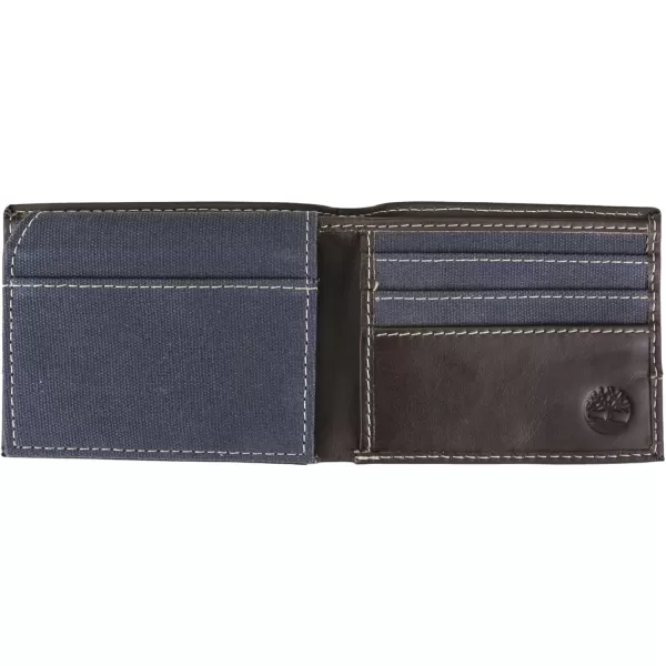 Timberland Men's Baseline Leather Canvas Wallet with Attached Flip Pocket