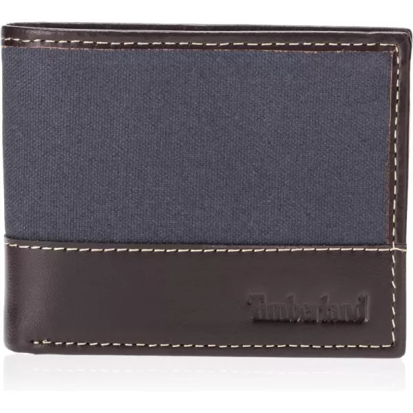 Timberland Men's Baseline Leather Canvas Wallet with Attached Flip Pocket