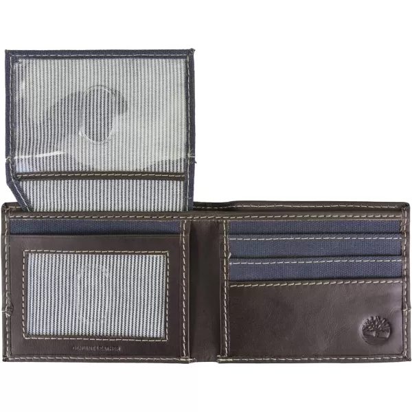 Timberland Men's Baseline Leather Canvas Wallet with Attached Flip Pocket