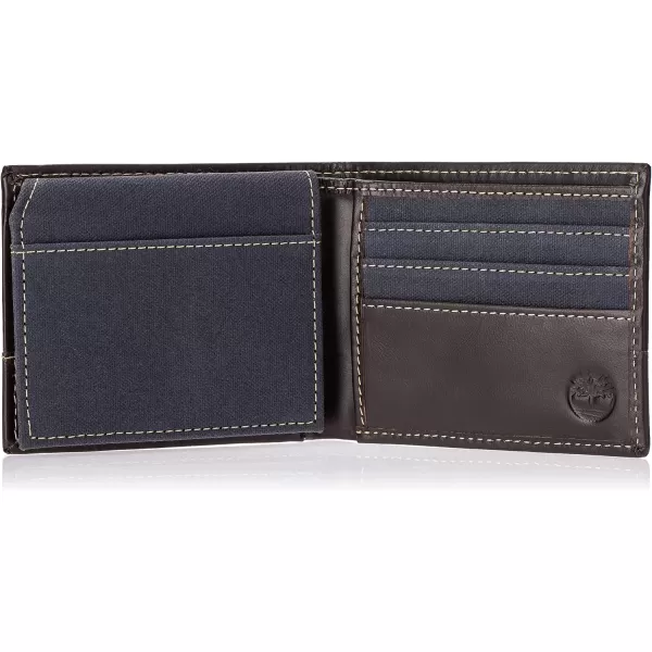 Timberland Men's Baseline Leather Canvas Wallet with Attached Flip Pocket