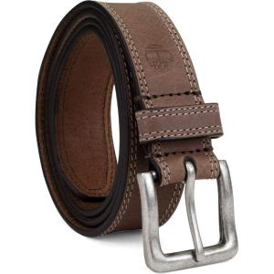 imageTimberland Mens Classic Leather Jean Belt 14 Inches Wide Big ampamp Tall AvailableDark Brown Stitched