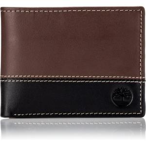 imageTimberland Mens Leather Passcase Trifold Wallet HybridBrownBlack