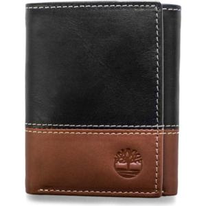 imageTimberland Mens Leather Trifold Wallet with ID WindowBlackBrown Hunter