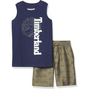 imageTimberland babyboys 2 Pieces Muscle Top Shorts SetBlack IrisDusty Olive