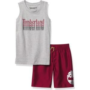 imageTimberland babyboys 2 Pieces Muscle Top Shorts SetHeather MistBiking Red