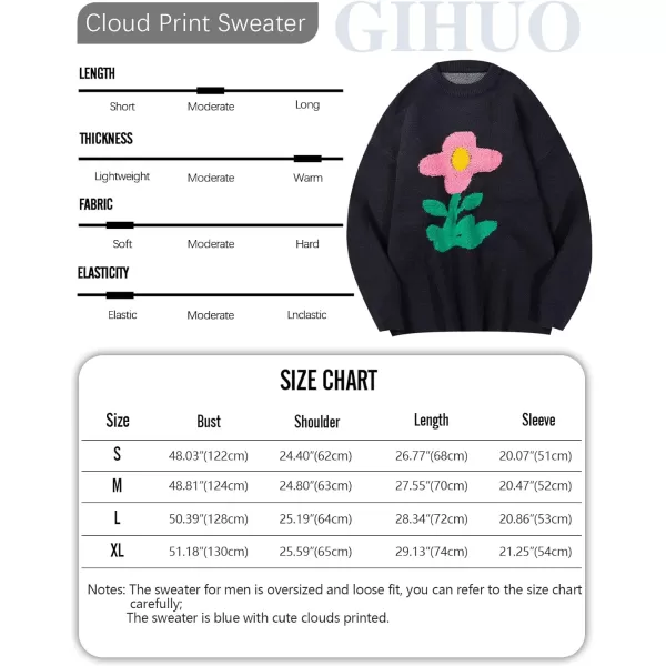 Gihuo Mens Sweater Vintage Cow Printed Sweater Pullover Sweaters Crewneck Oversized Kawaii Sweater Knit Tops Jumper