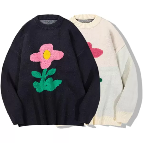 Gihuo Mens Sweater Vintage Cow Printed Sweater Pullover Sweaters Crewneck Oversized Kawaii Sweater Knit Tops Jumper
