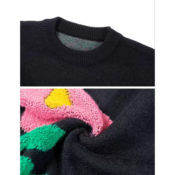 Gihuo Mens Sweater Vintage Cow Printed Sweater Pullover Sweaters Crewneck Oversized Kawaii Sweater Knit Tops Jumper