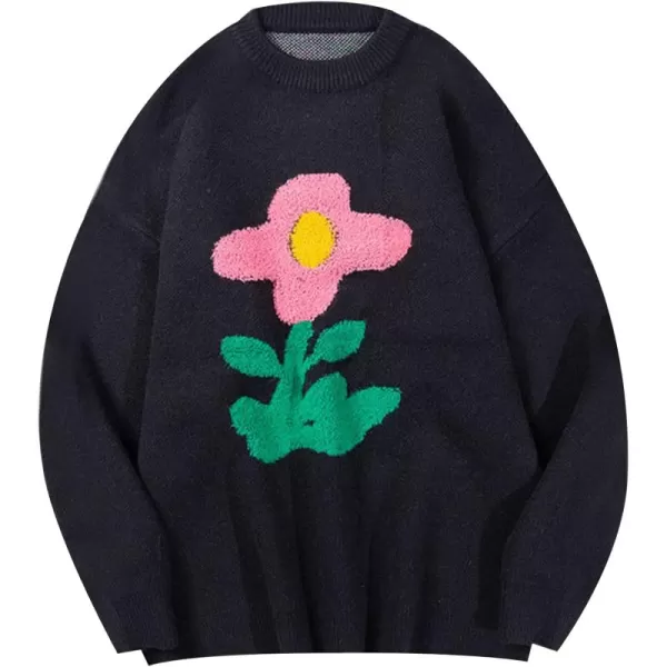 Gihuo Mens Sweater Vintage Cow Printed Sweater Pullover Sweaters Crewneck Oversized Kawaii Sweater Knit Tops Jumper