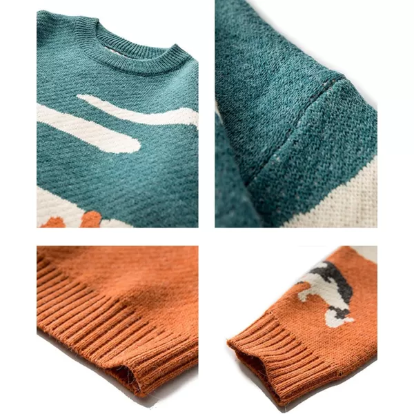Gihuo Mens Sweater Vintage Cow Printed Sweater Pullover Sweaters Crewneck Oversized Kawaii Sweater Knit Tops Jumper