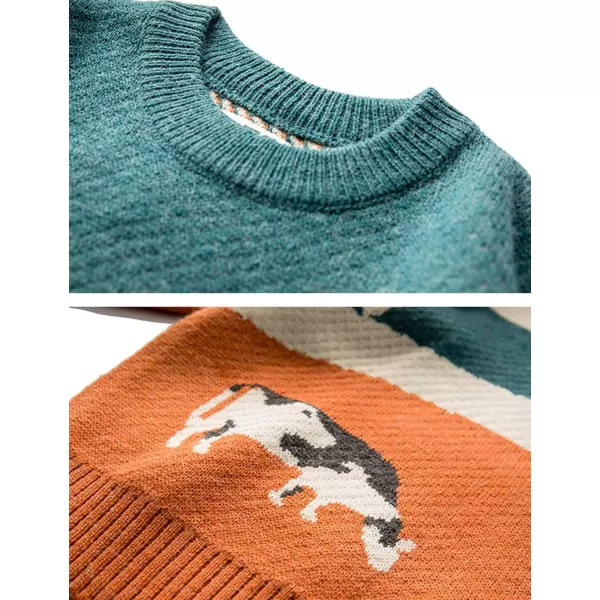 Gihuo Mens Sweater Vintage Cow Printed Sweater Pullover Sweaters Crewneck Oversized Kawaii Sweater Knit Tops Jumper