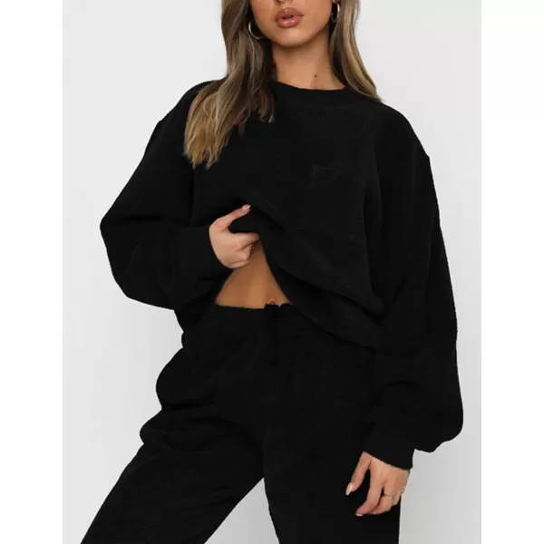 Gihuo Fall 2 Piece Sweatsuits Outfits for Women Corduroy Long Sleeve Pullover Sweatshirt and Pants Tracksuit Set