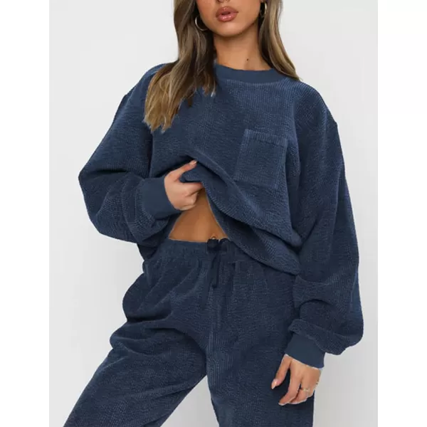 Gihuo Fall 2 Piece Sweatsuits Outfits for Women Corduroy Long Sleeve Pullover Sweatshirt and Pants Tracksuit Set