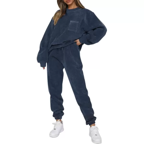 Gihuo Fall 2 Piece Sweatsuits Outfits for Women Corduroy Long Sleeve Pullover Sweatshirt and Pants Tracksuit Set