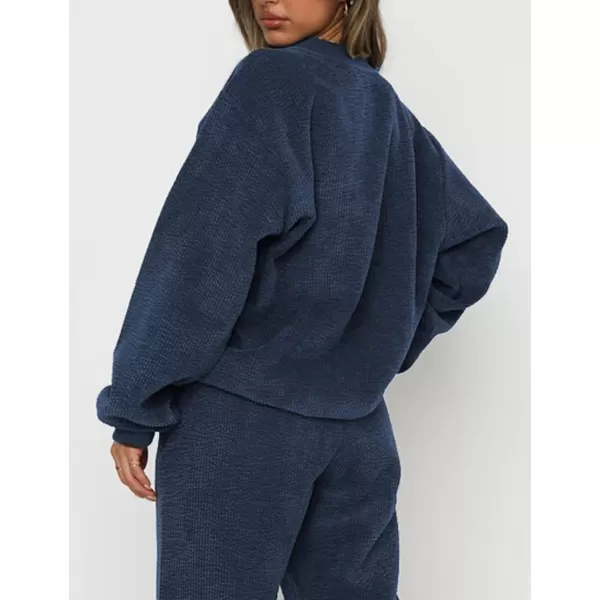 Gihuo Fall 2 Piece Sweatsuits Outfits for Women Corduroy Long Sleeve Pullover Sweatshirt and Pants Tracksuit Set