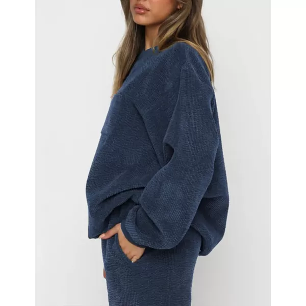 Gihuo Fall 2 Piece Sweatsuits Outfits for Women Corduroy Long Sleeve Pullover Sweatshirt and Pants Tracksuit Set