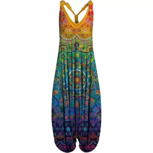 Gihuo Harem Jumpsuit for Women Boho Floral Beach Tie Dye Backless Jumpsuit Rompers