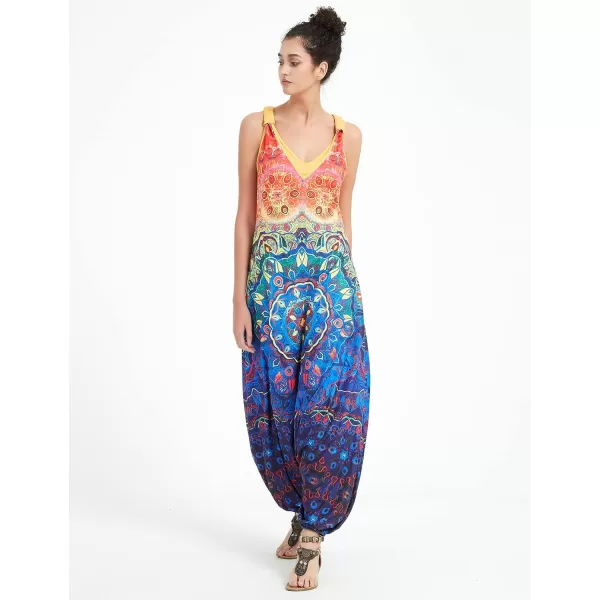 Gihuo Harem Jumpsuit for Women Boho Floral Beach Tie Dye Backless Jumpsuit Rompers