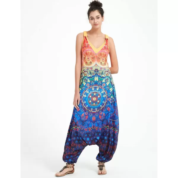 Gihuo Harem Jumpsuit for Women Boho Floral Beach Tie Dye Backless Jumpsuit Rompers