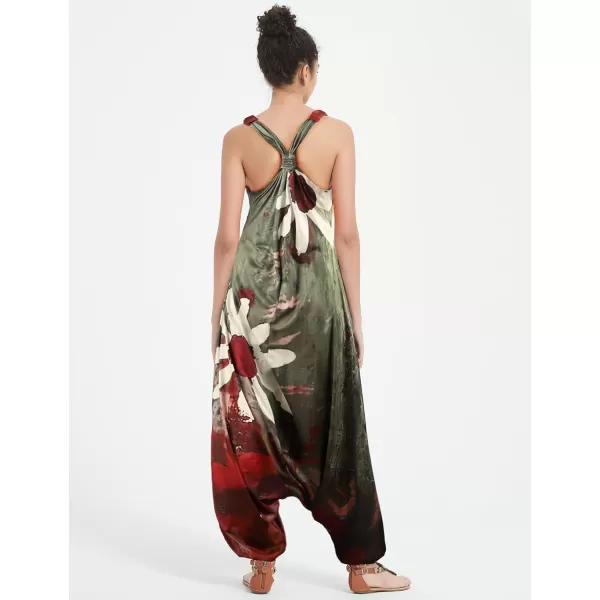 Gihuo Harem Jumpsuit for Women Boho Floral Beach Tie Dye Backless Jumpsuit Rompers