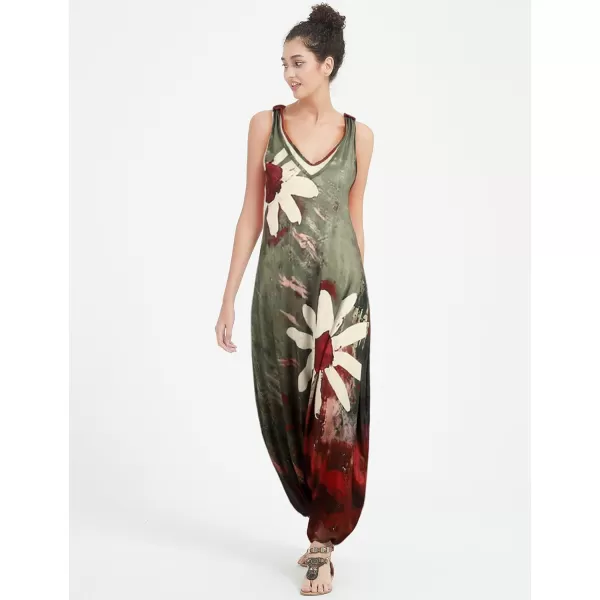 Gihuo Harem Jumpsuit for Women Boho Floral Beach Tie Dye Backless Jumpsuit Rompers