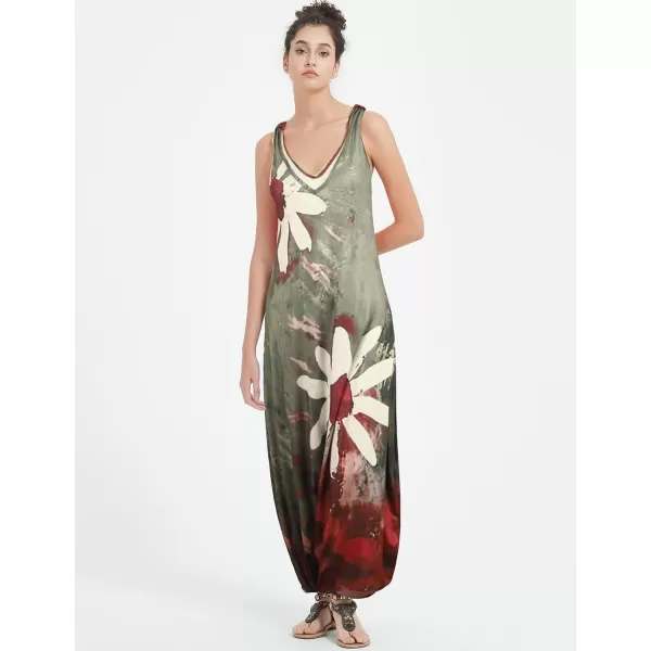 Gihuo Harem Jumpsuit for Women Boho Floral Beach Tie Dye Backless Jumpsuit Rompers
