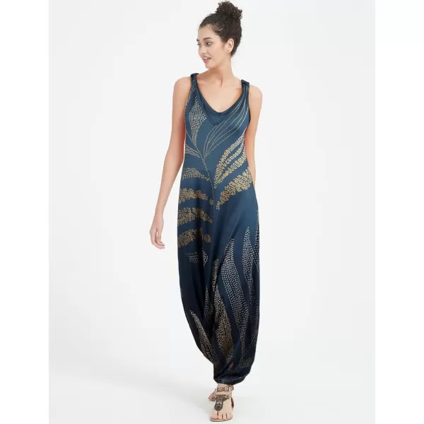 Gihuo Harem Jumpsuit for Women Boho Floral Beach Tie Dye Backless Jumpsuit Rompers