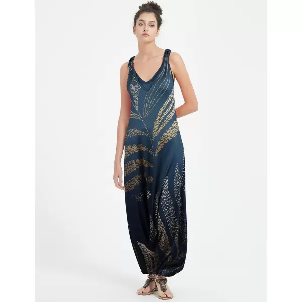 Gihuo Harem Jumpsuit for Women Boho Floral Beach Tie Dye Backless Jumpsuit Rompers