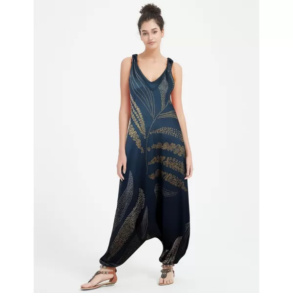 Gihuo Harem Jumpsuit for Women Boho Floral Beach Tie Dye Backless Jumpsuit Rompers