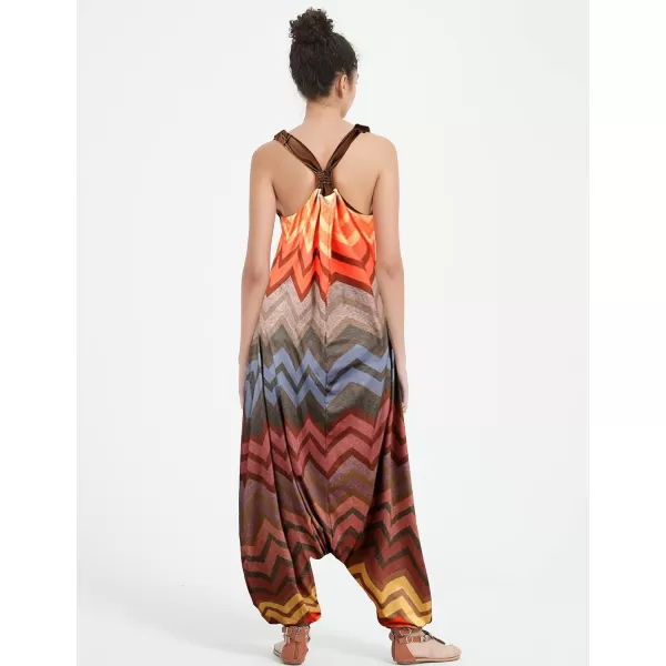 Gihuo Harem Jumpsuit for Women Boho Floral Beach Tie Dye Backless Jumpsuit Rompers